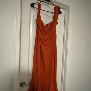 Elegant Orange Tie Sleeves Dress